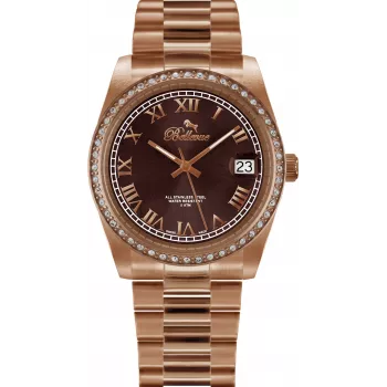 BELLEVUE dámske hodinky I29 quartz analóg 36mm puzdro z nehrdzavejúcej ocele biely ciferník čierny kožený remienok