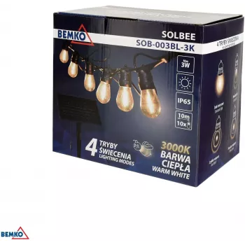 BEMKO SOLBEE solárna LED záhradná reťaz 10 LED 10m teplá biela 3000K IP65 čierna