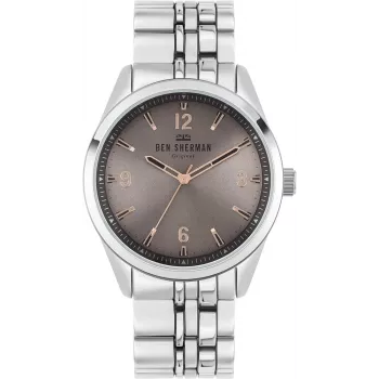 BEN SHERMAN pánske quartz analógové hodinky WB057ESM 43 mm oceľ modrý ciferník strieborný mesh remienok