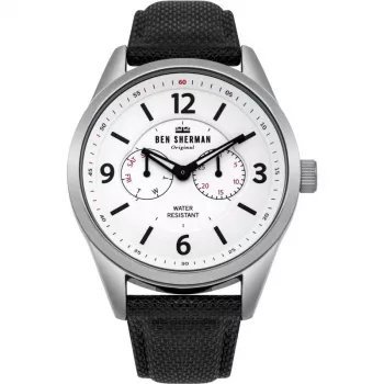 BEN SHERMAN pánske quartz analógové hodinky WB069WB 45 mm čierny ciferník čierny kožený remienok