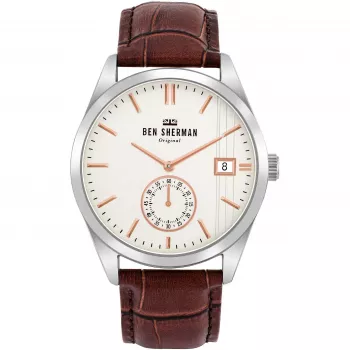 BEN SHERMAN pánske hodinky WB039T 43 mm hnedý kožený remienok čierny ciferník