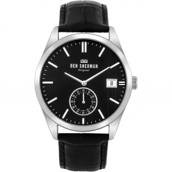 Ben Sherman pánske WB039BB analógové quartzové hodinky 43 mm čierny ciferník čierny kožený remienok