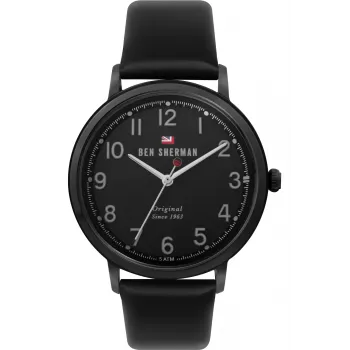 Ben Sherman WBS113BB pánske analógové quartz hodinky 43 mm čierny ciferník pravá koža remienok