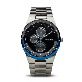 BERING pánske Classic Minimalist quartz hodinky 39 mm titánové puzdro modrý ciferník sivý oceľový mesh remienok 32339-702