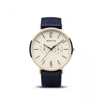 Bering pánske Classic quartz hodinky 40mm modrý ciferník ružové zlato nehrdzavejúca oceľ mesh 14240-864B