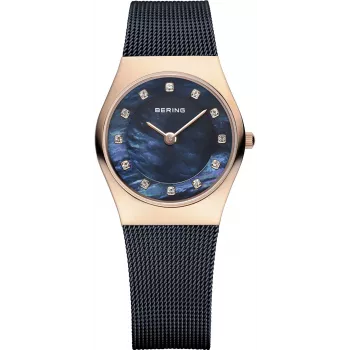 BERING dámske Classic quartz hodinky 26mm ružové zlato nerezová oceľ mesh hnedý sunray ciferník