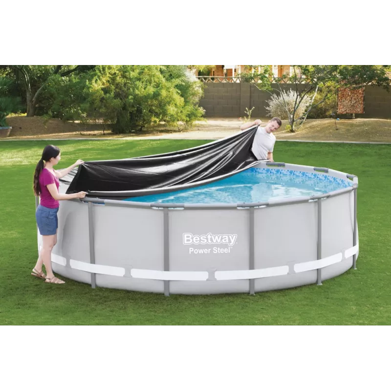 Bestway Flowclear kryt bazéna pre Steel Pro MAX Frame Pool 427 cm (14 ft) - modrý polyetylén s lanovými sponami