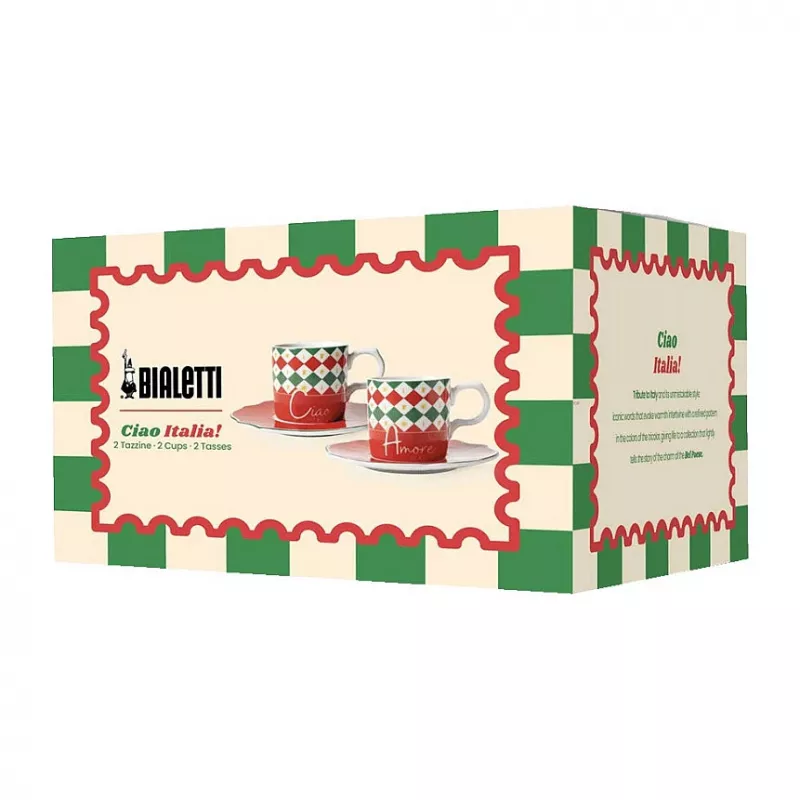 Bialetti Tricolore sada šálok na espresso s podšálkami (2 šálky, 2 podšálky)