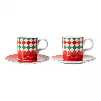 Bialetti Tricolore sada šálok na espresso s podšálkami (2 šálky, 2 podšálky)