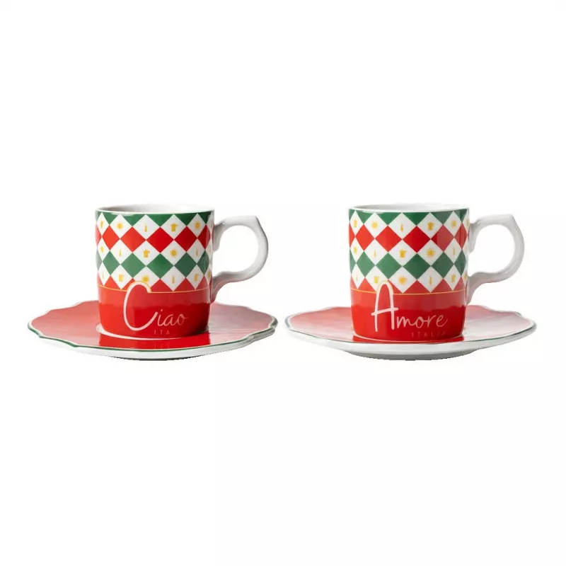 Bialetti Tricolore sada šálok na espresso s podšálkami (2 šálky, 2 podšálky)