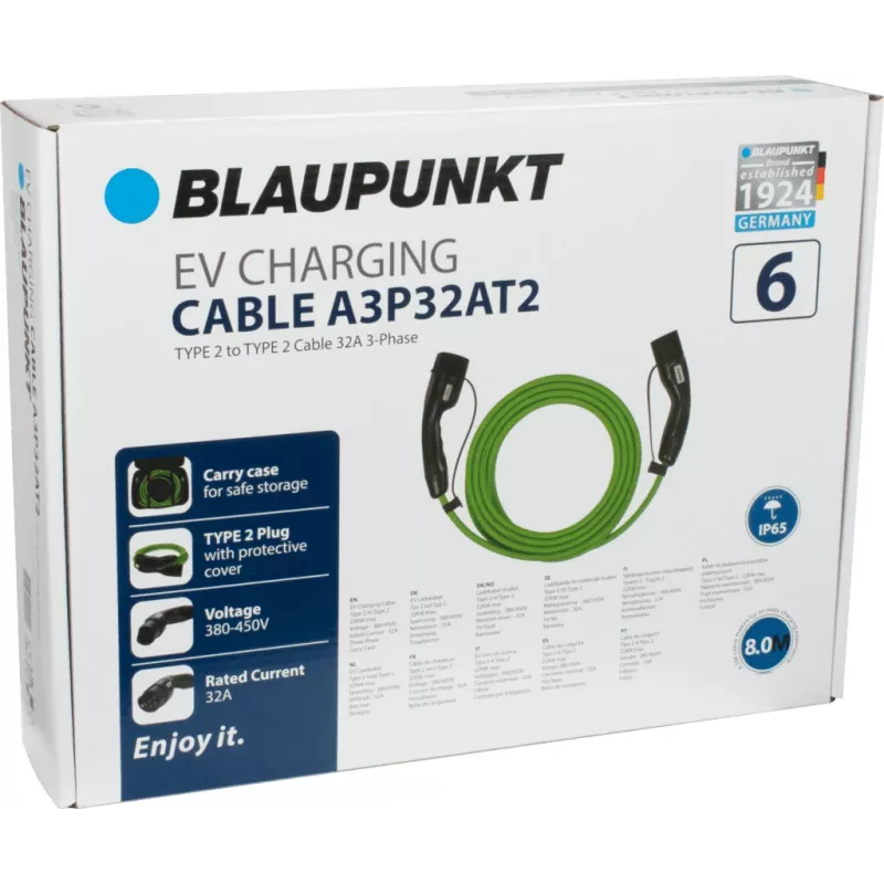 Blaupunkt Type 2 na Type 2 EV nabíjací kábel 8m 32A 3-fázový 22kW (A3P32AT2)