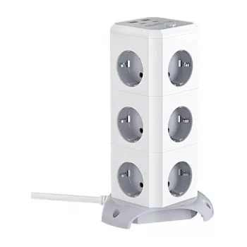 BlitzWolf BW-EC3 vertikálna zásuvková lišta s 12 zásuvkami, 4 USB portmi, 2m káblom, EU konektor