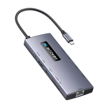 BlitzWolf BW-NEW TH8 10-in-1 USB-C hub adaptér s 4K HDMI, 3x USB 3.0, 2x USB 2.0, Gigabit Ethernet, 100W PD, SD/TF čítačka kariet, Space Gray