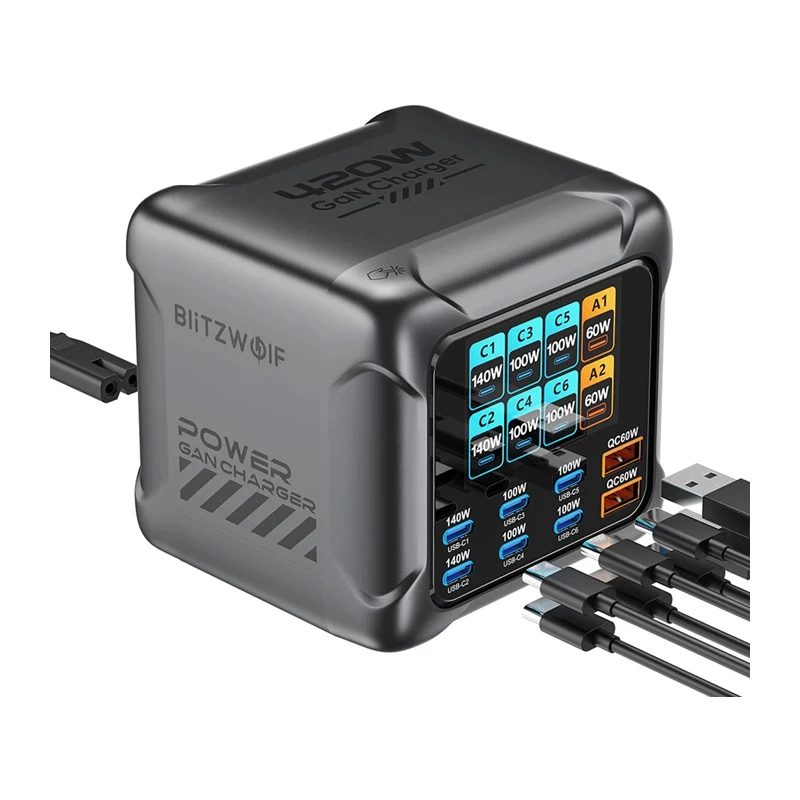 Blitzwolf BW-S33 420W 8-portová USB-A nabíjačka, čierna