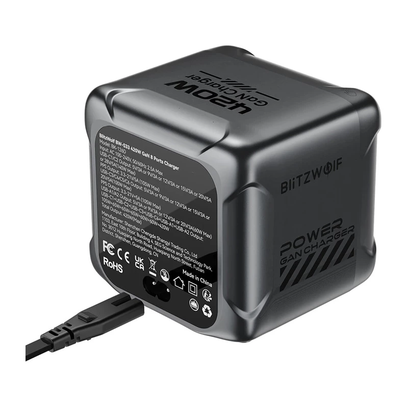 Blitzwolf BW-S33 420W 8-portová USB-A nabíjačka, čierna