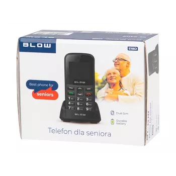 BLOW čierny seniorský mobilný telefón so stojanom S18D
