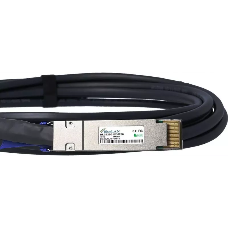 BlueLAN Amphenol NDYYYH-0005 QSFP-DD Direct Attach kábel, 400GBASE-CR4, Ethernet, 26 AWG, 2 metre (NDYYYH-0005-BL)