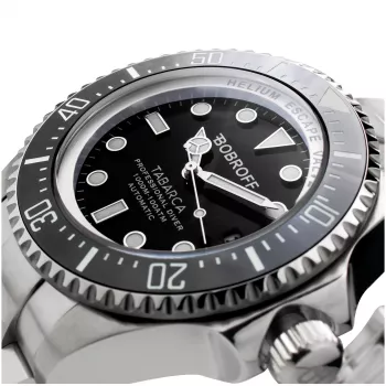 BOBROFF BF001 pánske analógové quartz hodinky 44 mm čierny kožený remienok