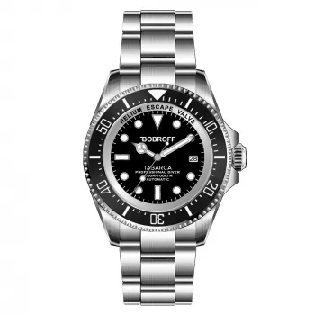 BOBROFF BF001 pánske analógové quartz hodinky 44 mm čierny kožený remienok