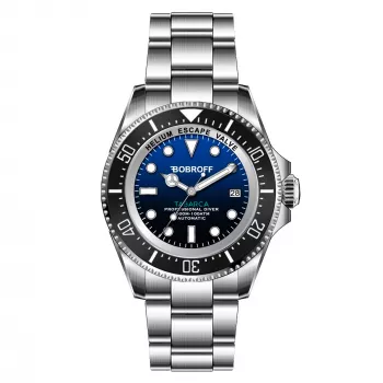 BOBROFF MAN BF003 analógové quartzové hodinky 44 mm čierny ciferník pravý kožený remienok