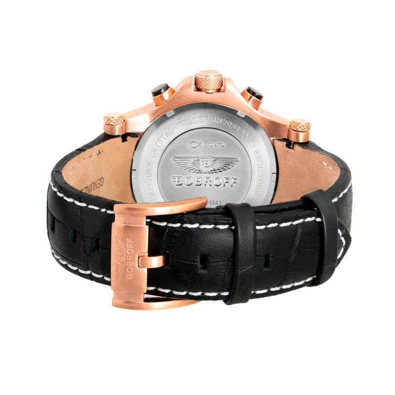 BOBROFF pánske BF1001M15 analógové quartz náramkové hodinky 44 mm čierny kožený remienok