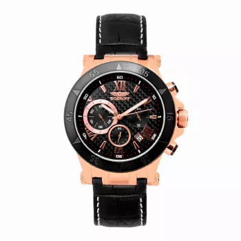 BOBROFF pánske BF1001M15 analógové quartz náramkové hodinky 44 mm čierny kožený remienok