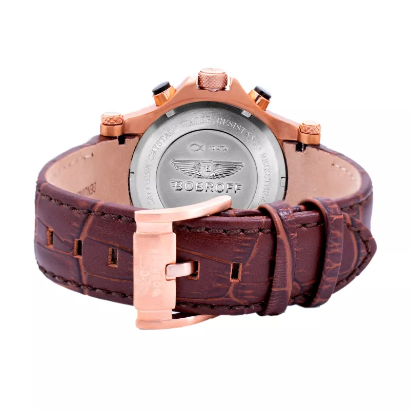 BOBROFF MAN BF1001M65 analógové quartzové hodinky 44mm čierny ciferník kožený remienok