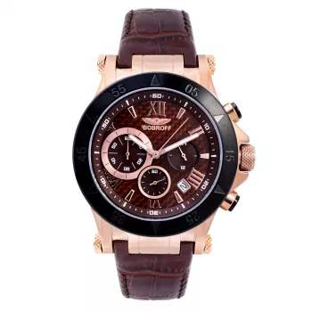 BOBROFF MAN BF1001M65 analógové quartzové hodinky 44mm čierny ciferník kožený remienok