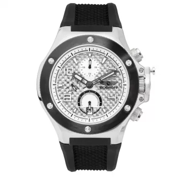 BOBROFF MAN BF1002M20 analógové quartzové hodinky 43mm čierny ciferník kožený remienok