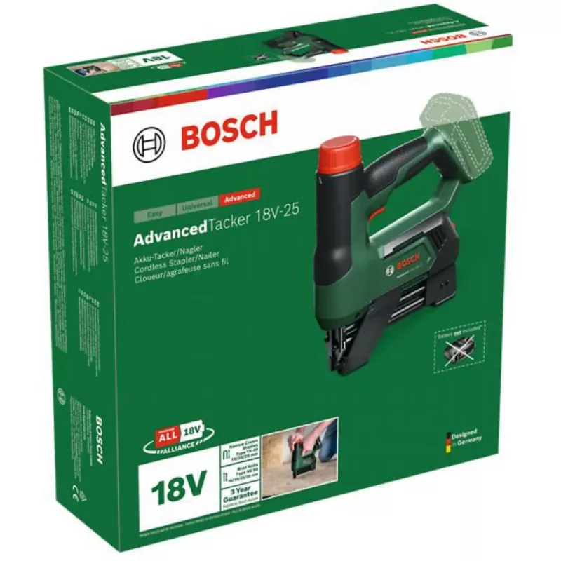 Bosch AdvancedTacker 18V-25 Akumulátorová sponkovačka/klincovačka (Bare Tool) Zelená/Čierna