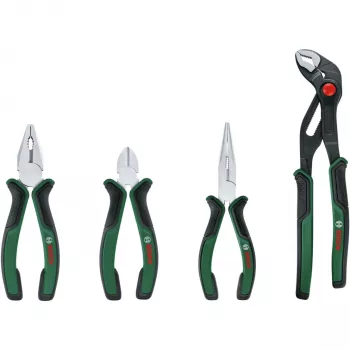 Bosch Powertools 4-dielna sada klieští 1600A02W7K s kombinovanými, bočnými, špicatými a vodárenskými kliešťami, zelená/čierna