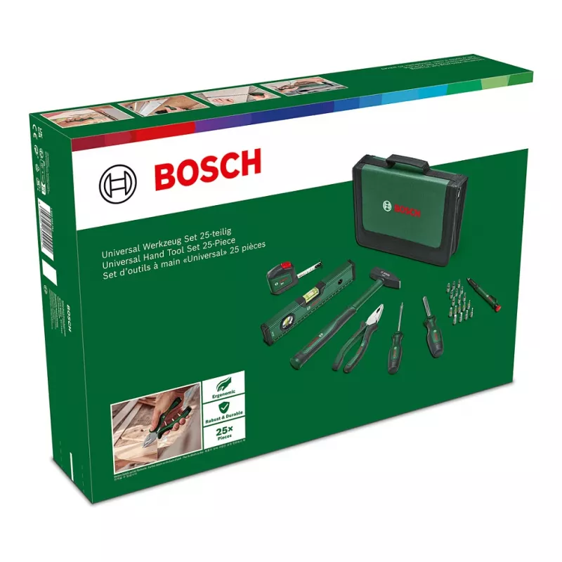 BOSCH Powertools univerzálna sada ručného náradia, 25-dielna (zelená, s taškou na náradie)