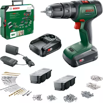 BOSCH UniversalImpact 18V akumulátorový príklepový skrutkovač (zelená/čierna, 2x1,5 Ah Li-Ion, 241-dielna sada)