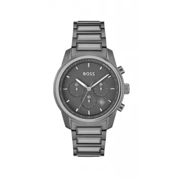BOSS pánske hodinky 1514005 44mm puzdro z ušľachtilej ocele modrý ciferník hnedý kožený remienok chronograf quartz