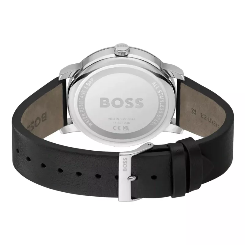 BOSS pánske hodinky 1514125 Velocity quartzový chronograf 44 mm modrý ciferník hnedý kožený remienok
