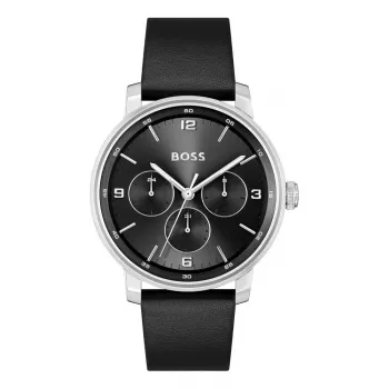 BOSS pánske hodinky 1514125 Velocity quartzový chronograf 44 mm modrý ciferník hnedý kožený remienok
