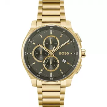 BOSS pánske hodinky 1514190 44mm modrý ciferník hnedý kožený remienok chronograph quartz