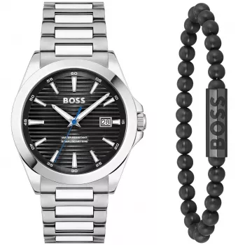BOSS pánske hodinky 1570180 41mm puzdro z ušľachtilej ocele čierny kožený remienok analógové quartzové