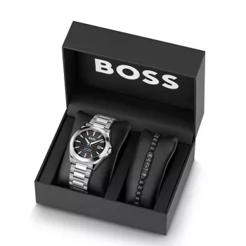 BOSS pánske hodinky 1570180 41mm puzdro z ušľachtilej ocele čierny kožený remienok analógové quartzové