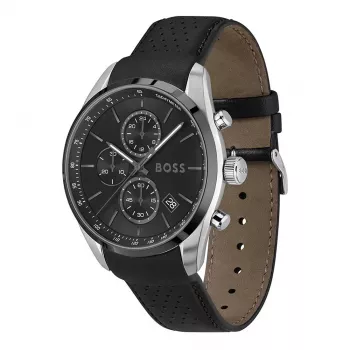 BOSS pánske hodinky 1514224 (44,5 mm) quartz chronograf modrý ciferník hnedý kožený remienok