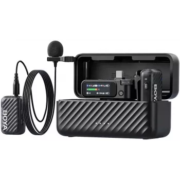 BOYA BOYAMIC 2-01 bezdrôtový a káblový mikrofónový systém 2,4 GHz, redukcia šumu s podporou AI s 2 prijímačmi a 1 vysielačom (USB-C) čierny