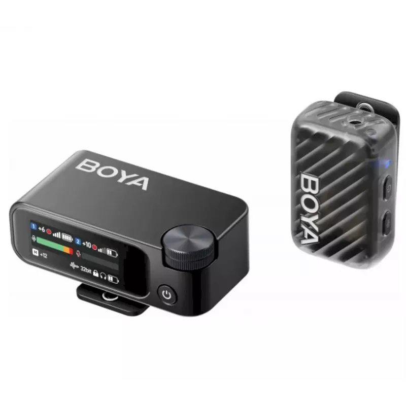 BOYA BOYAMIC 2-02 bezdrôtový mikrofónový systém 2,4GHz, potlačenie šumu s podporou AI, 2 prijímače + 1 vysielač (USB-C) čierny