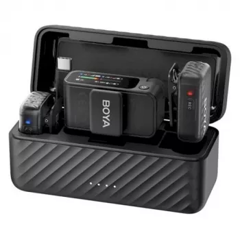 BOYA BOYAMIC 2-02 bezdrôtový mikrofónový systém 2,4 GHz, AI potlačenie šumu, 2 prijímače + 1 vysielač (USB-C) čierna