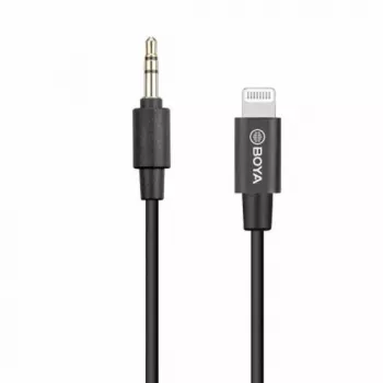 BOYA BY-K1 3,5mm TRRS konektor samec na Lightning konektor samec audio adaptérový kábel (20 cm, čierny)