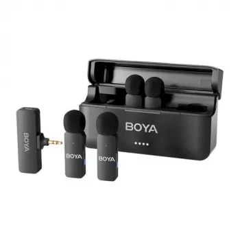 BOYA BY-V4 bezdrôtový mikrofónový systém 2,4GHz so 4 vysielačmi a 1 prijímačom (3,5mm konektor) čierny