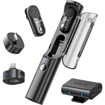 BOYA Magic-02 bezdrôtový mikrofón headset 2,4 GHz USB-C/Lightning/3,5 mm čierny