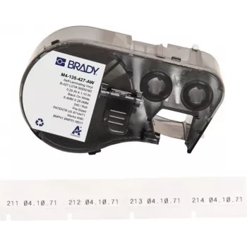 Brady B-427 samolaminovacie vinylové etikety na označenie káblov, biela/transparentná, 38,1 mm x 38,1 mm, 240 etikiet/rolka, pre BMP41/BMP51/BMP53/M511