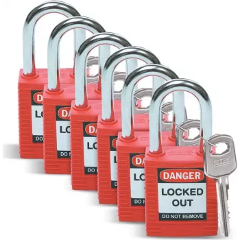 Brady Lockout bezpečnostná sada zámkov, nylonové telo, oceľové rameno, Keyed Different, červená, balenie 6 ks (051339)