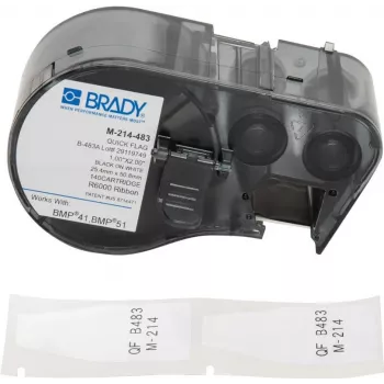 Brady M-214-483 samolaminovacie vinylové etikety na káble a drôty, biela, 21,34 x 48,77 mm, termotransfer, 100 kusov v balení