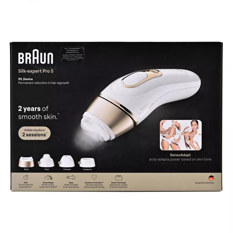 Braun IPL epilátor PL5431 so senzorom tónu pleti SensoAdapt, 400 000 zábleskov, 10 intenzít, káblový, biela
